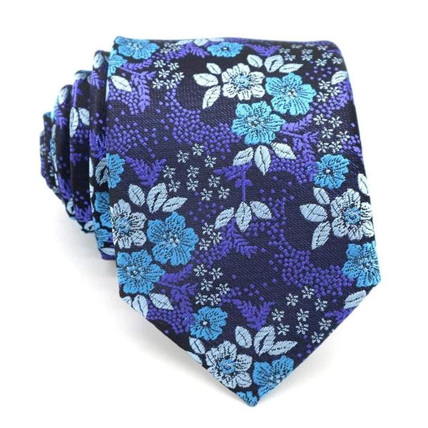 Cravatta di seta floreale blu notte di classe da uomo