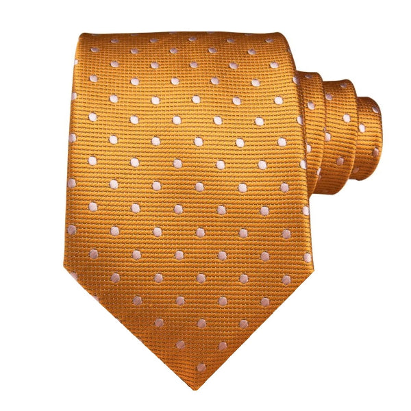 Cravatta di seta da uomo di classe a pois bianchi arancioni