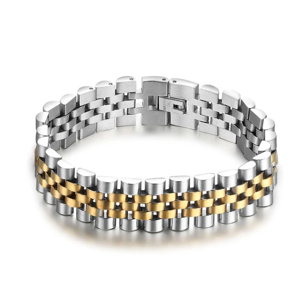 Wide Silver Bracelet with Gold Stripe | Classy Men Collection