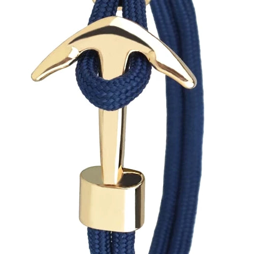 Classy Men Navy Blue Gold Anchor Bracelet