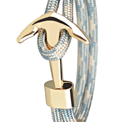 Classy Men Light Blue Gold Anchor Bracelet