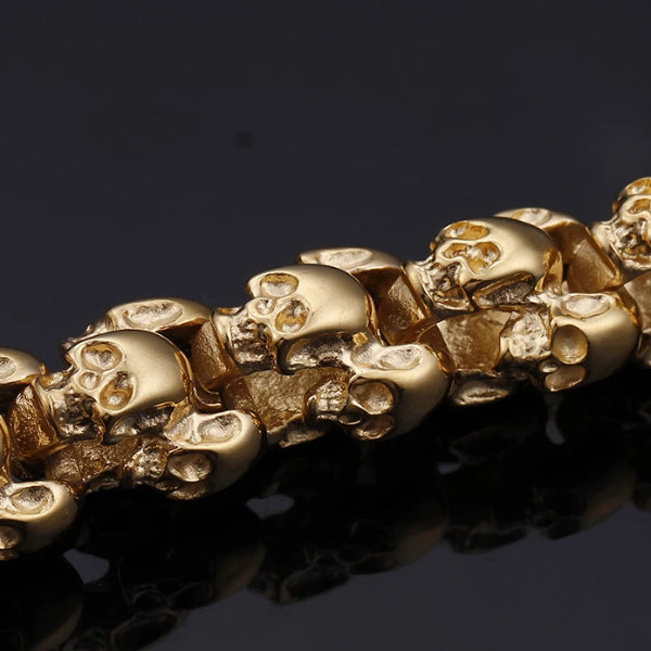 Classy Men Gold Stainless Steel Skull Chain Bracelet