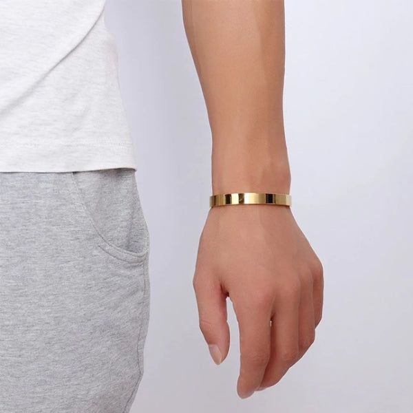 Classy Men 8mm Gold-Toned Flat Cuff Bracelet