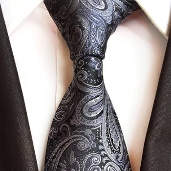 Classy Men Formal Grey Paisley Silk Necktie