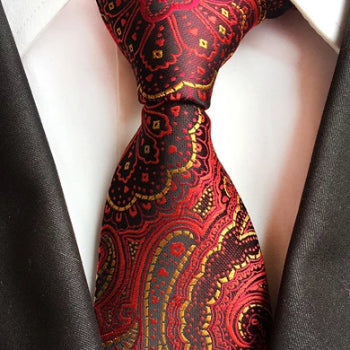 Classy Men Formal Crimson Red Paisley Silk Necktie