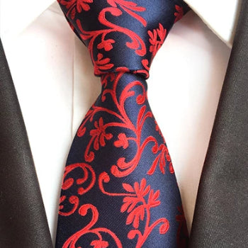 Classy Men Formal Black & Red Floral Silk Necktie