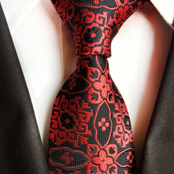 Classy Men Formal Red & Black Floral Silk Necktie