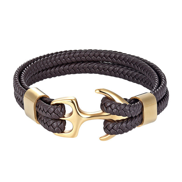 Aadi Mixed Brown Leather Anchor Bracelet  The Bohemian Den