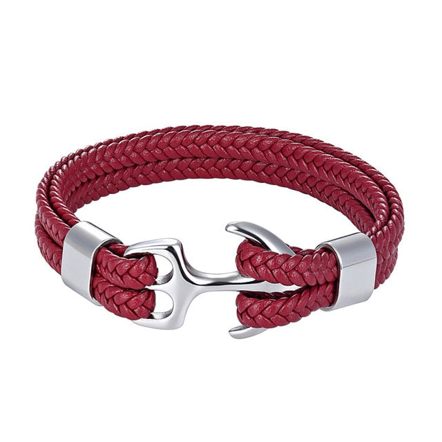 Classy Men Red & Silver Anchor Bracelet