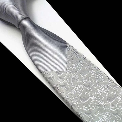 Classy Men Silver Floral Luxury Silk Narrow Tie