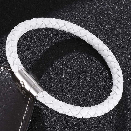 Classy Men Magnetic Leather Bracelet White