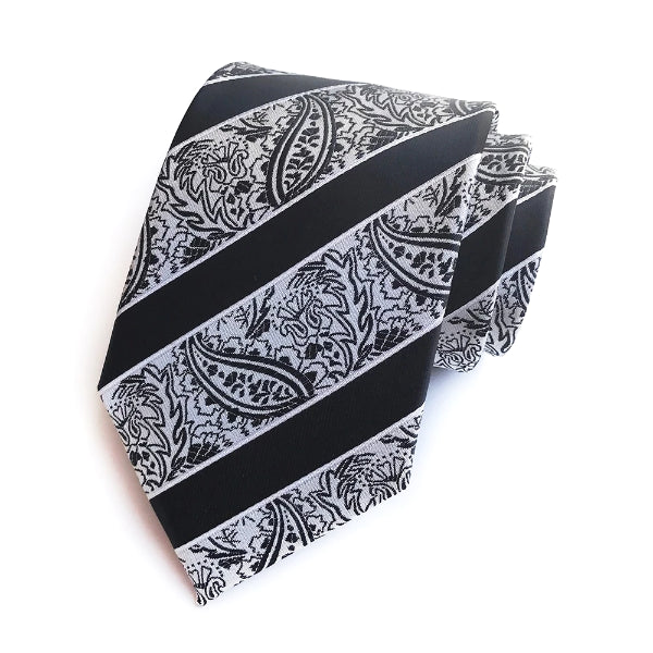 Classy Men Black Striped Silk Paisley Tie - Classy Men Collection