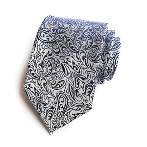 Cravatta Paisley in seta bianca e nera da uomo di classe