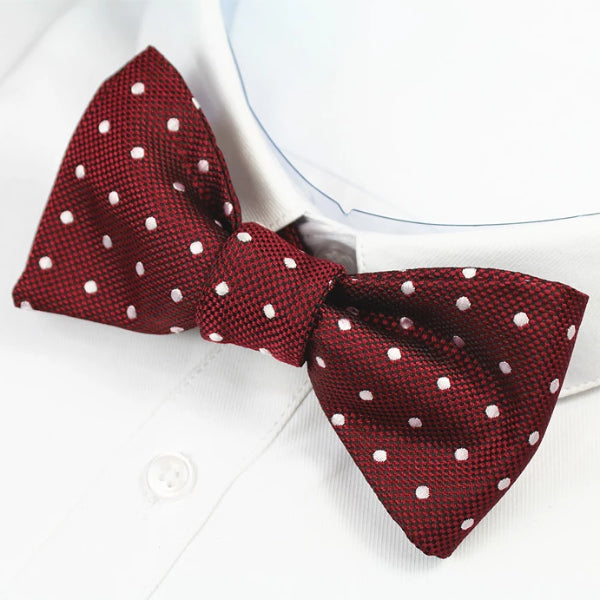 Classy Men Wine Red Dotted Silk Self-Tie Bow Tie