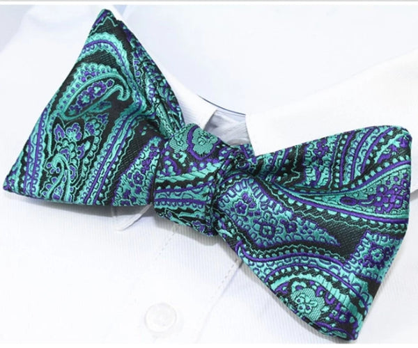 Classy Men Green Paisley Silk Self-Tie Bow Tie - Classy Men Collection