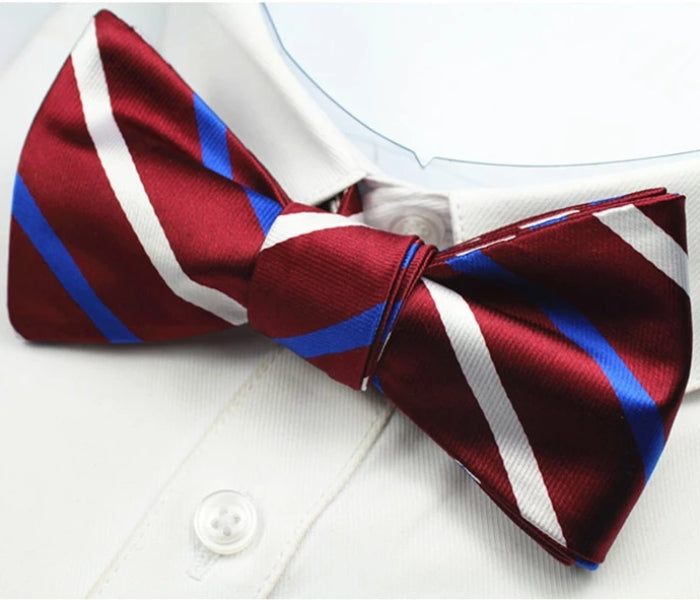 Classy Men Wine Striped Silk Self-Tie Bow Tie