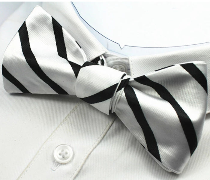 Classy Men White Black Silk Self-Tie Bow Tie