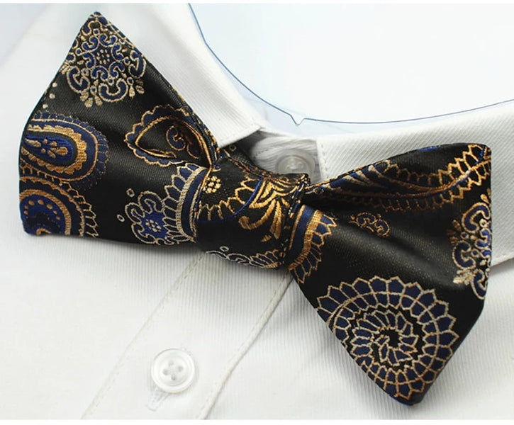 Classy Men Black Pattern Silk Self-Tie Bow Tie - Classy Men Collection