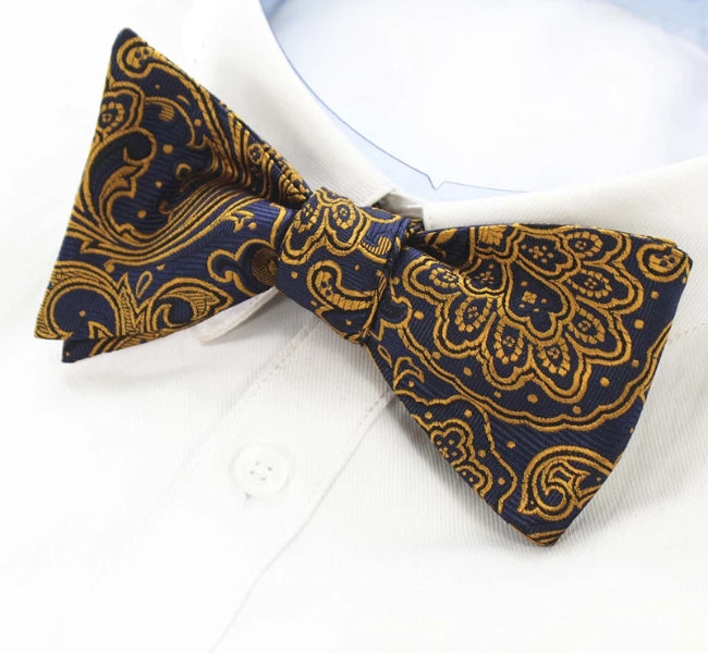 Classy Men Yellow Blue Silk Self-Tie Bow Tie