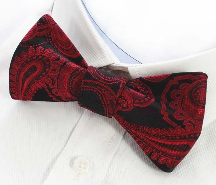 Classy Men Red Black Silk Self-Tie Bow Tie