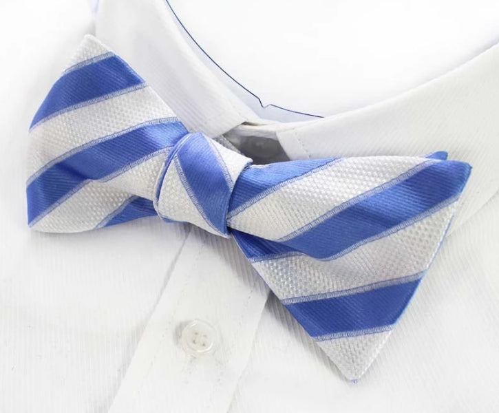 Classy Men Blue White Silk Self-Tie Bow Tie - Classy Men Collection
