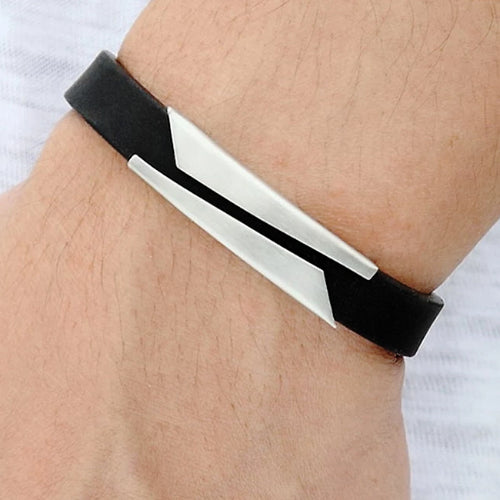 Classy Men Silver Geometric Band Bracelet