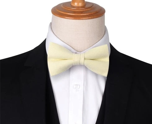 Classy Men Light Yellow Cotton Pre-Tied Bow Tie
