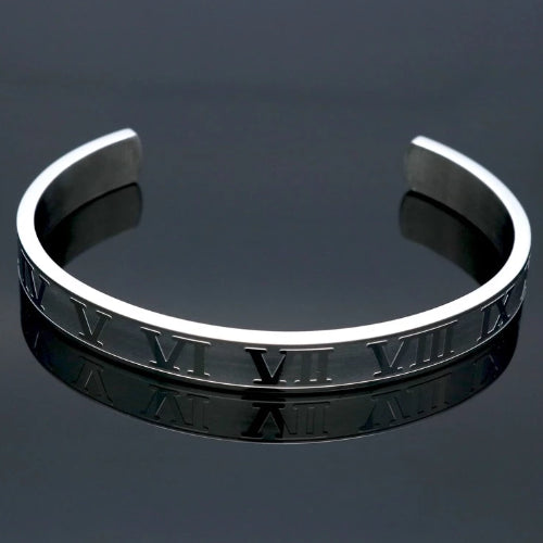 Classy Men Silver Roman Numeral Cuff Bracelet
