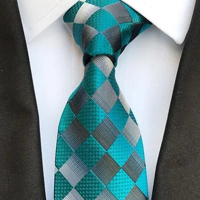 Classy Men Elegant Teal Check Silk Tie