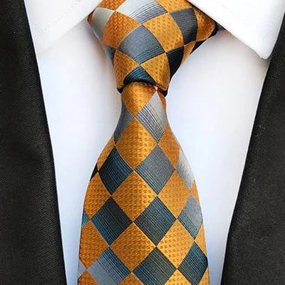 Classy Men Elegant Yellow Check Silk Tie