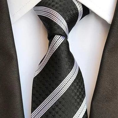 Classy Men Elegant Black Silver Silk Tie