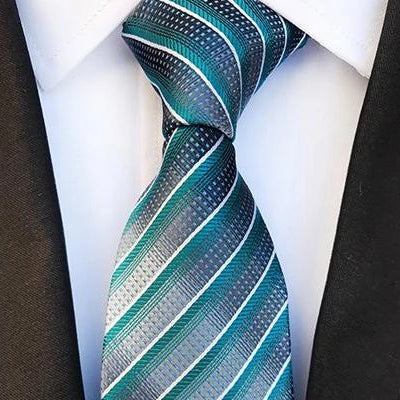 Classy Men Elegant Teal Striped Silk Tie