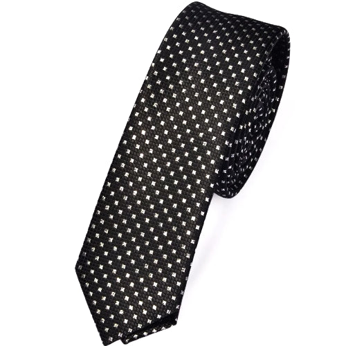Cravatta a pois quadrati neri skinny da uomo di classe