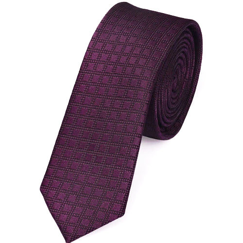 Classy Men Skinny Purple Mini Check Tie