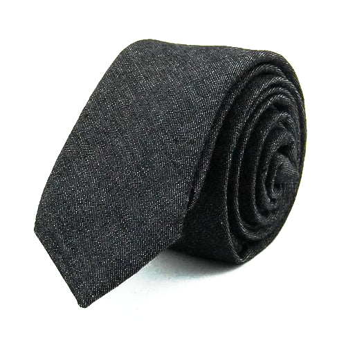 Cravatta skinny in cotone denim nero da uomo di classe