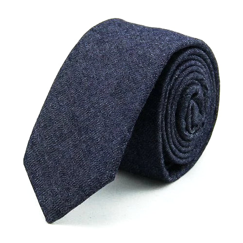 Cravatta skinny in cotone denim blu scuro da uomo di classe