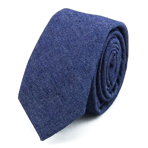 Cravatta skinny in cotone denim blu da uomo di classe