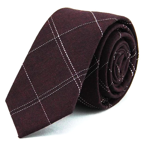 Classy Men Burgundy Checkered Cotton Skinny Tie