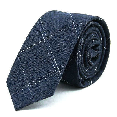 Cravatta skinny in cotone a quadretti blu da uomo di classe