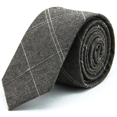 Cravatta skinny in cotone a quadri grigia da uomo di classe