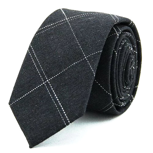 Classy Men Dark Grey Checkered Cotton Skinny Tie