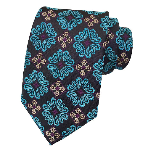 Classy Men Black Turquoise Floral Silk Tie - Classy Men Collection