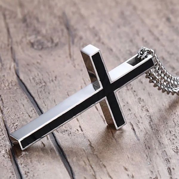 Black Silver Christian Cross Pendant Necklace - Main Image
