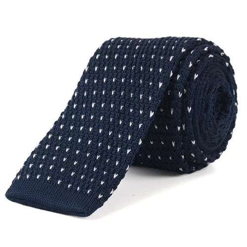 Cravatta in maglia quadrata punteggiata blu navy da uomo di classe