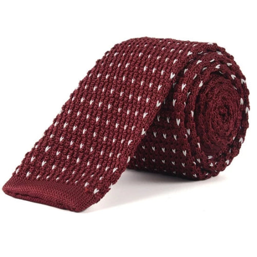 Cravatta in maglia quadrata punteggiata rosso vino da uomo di classe