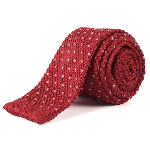 Classy Men Red Dotted Square Knit Tie