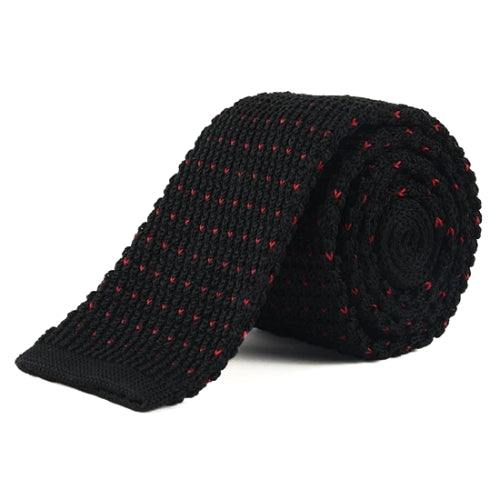 Classy Men Black Red Dot Square Knit Tie