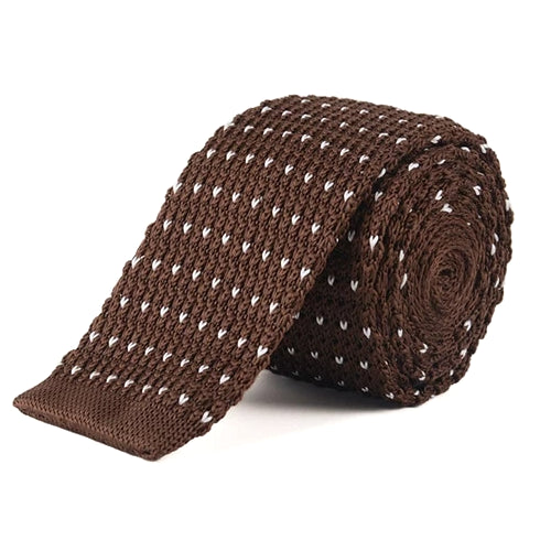 Classy Men Brown White Dot Square Knit Tie