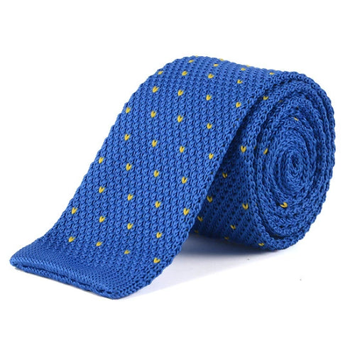 Classy Men Blue Yellow Dot Square Knit Tie