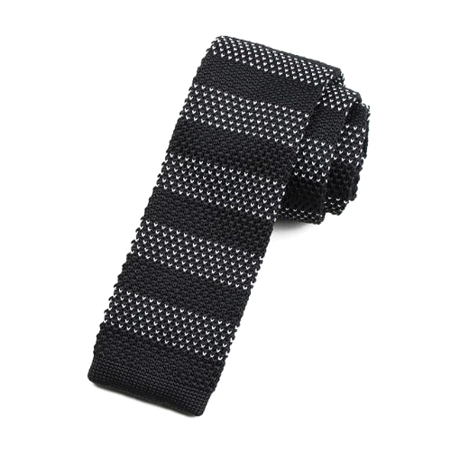 Classy Men Black Dot Striped Square Knit Tie